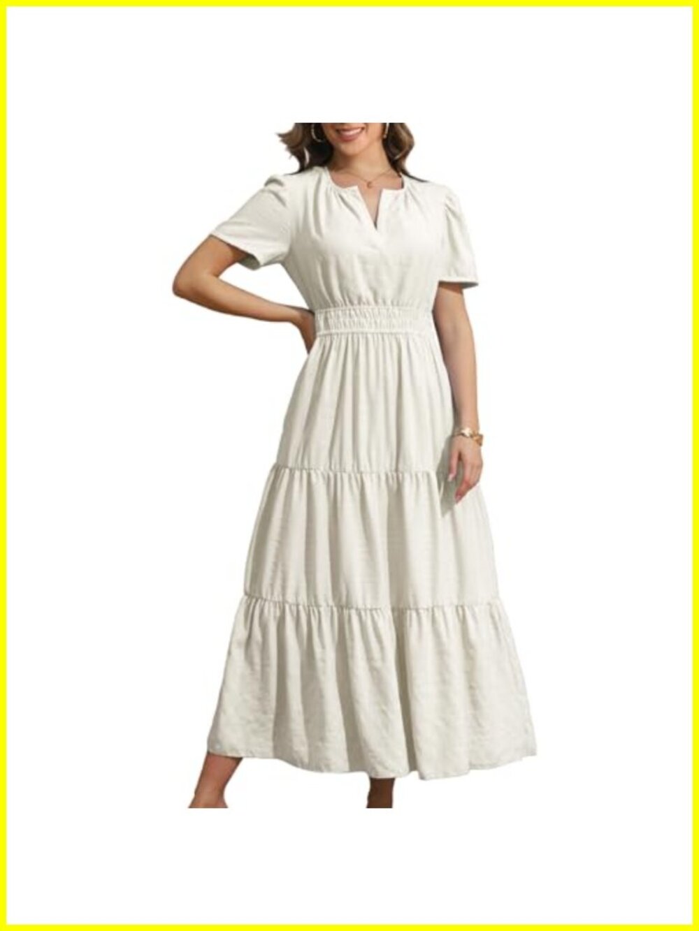 Maxi Dress with Pockets - Short Sleeve V-Neck Loose Fit A-Line